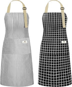 NLUS 2 Pack Kitchen Cooking Aprons, Adjustable Bib Waterproof Chef Apron with 2 Pockets for Men Women(Grey Stripe/Black Plaid)