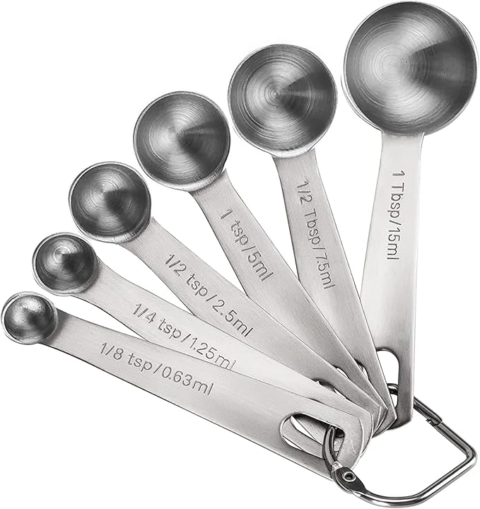 Measuring Spoons, Premium Heavy Duty Stainless Steel Measuring Spoons Cups Set, Small Tablespoon with Metric and US Measurements, Set of 6 for Measuring Dry and Liquid Ingredients