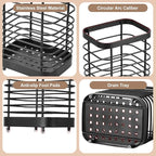 Utensil Holder, Stainless Steel Utensil Drying Rack for Kitchen Counter, Silverware Cutlery Flatware Holder Forks, Knives, Spoons, Chopsticks Organizer (Black)