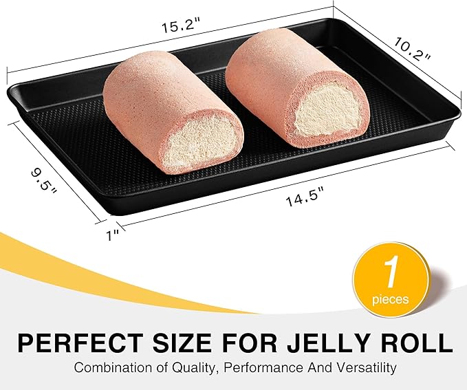 HONGBAKE Jelly Roll Pan 15x10, Cookie Sheets for Baking with Diamond Texture, Baking Sheets Non Stick, Non Toxic Oven Trays for Cooking, Heavy Duty 57% Thicker Carbon Steel, Dark Gray