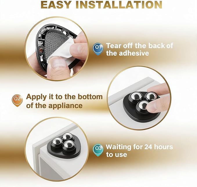 Self Adhesive Caster Wheels for Countertop - Furniture Sliders & Appliance Rollers for Kitchen, Coffee Machine, Blender, Oven - Easily Solves The Problem of Desktop Sliding (Black, 32pcs)