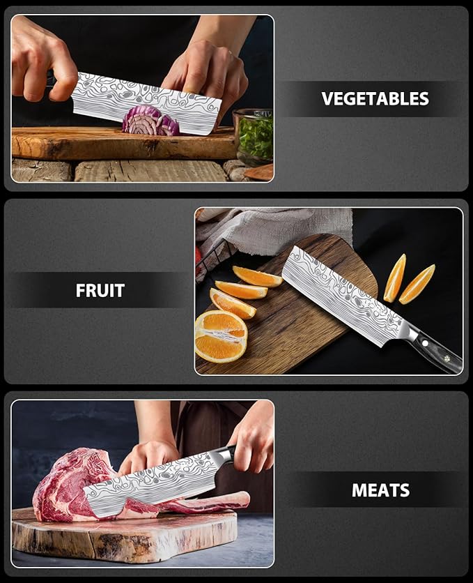 MOSFiATA 7” Nakiri Chef's Knife with Finger Guard, German High Carbon Stainless Steel EN1.4116 Vegetable Knife, Multipurpose Kitchen Knife with Micarta Handle in Gift Box