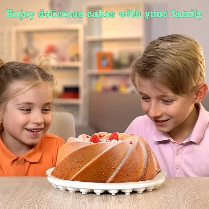 HUAKENER Large Fluted Cake Pan (2 Pack) - Nonstick Fluted Tube Pan, Large Round Silicone Mold for Cake, Brownie, Cornbread, Jello Cake ﻿