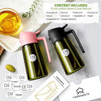 YARRAMATE 16oz/470ml Dark Green Oil Sprayer for Cooking with Stickers, Food-grade Premium 2 in 1 Olive Oil Dispenser Bottle for Kitchen Gadgets, Air Fryer, Salad, Frying, BBQ (Pink)