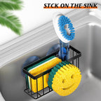 Sponge Holder Smiley Face, Sink Caddy for kitchen Sink, Kitchen Organizer Sponge Holder with 2 PCS Suction Cups/1 PCS Adhesive Strips, Designed for Sponge, Soap, Dish brush, Scrubber-Black