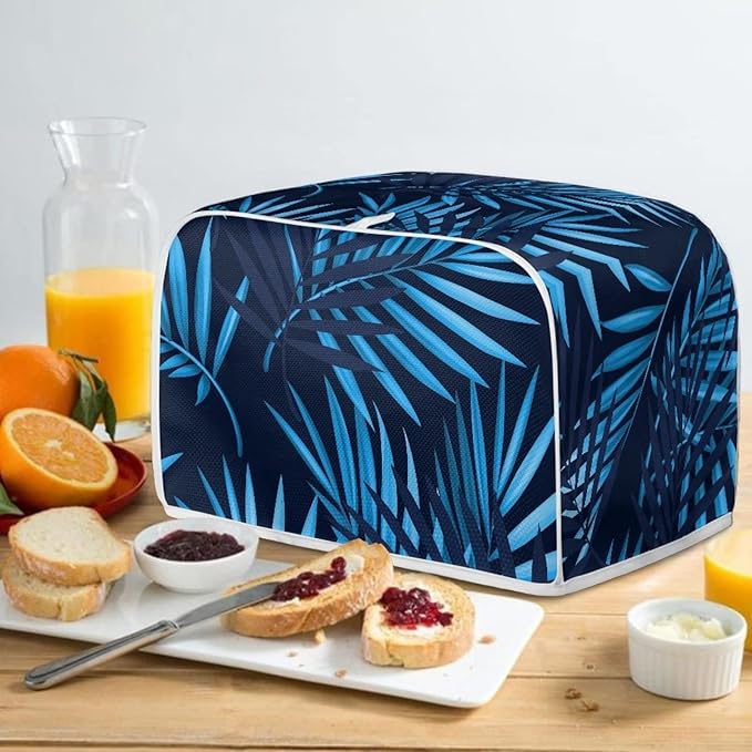 JEOCODY Large 2 Slice Blue Weed Decorative Toaster Bread Maker Cover - Quilted Dust-proof Cover with Fingerprint Protection