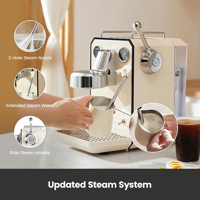 Owl Espresso Machine, 15 Bar Professional Semi-Automatic Espresso Maker with Milk Frother Steam Wand, 57oz Removable Water Tank, Dual Display, for Cappuccino, Latte at home, G3006, Ivory White