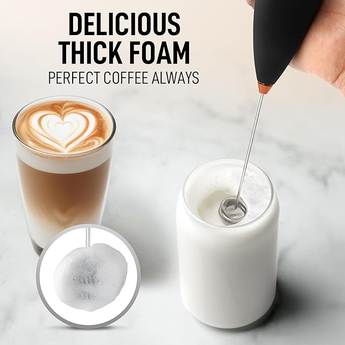 Zulay Double Whisk Milk Frother Handheld Mixer - High Powered Frother For Coffee With Improved Motor - Milk Frother Electric Whisk Drink Mixer For Cappuccino, Frappe, Matcha, Twin Whisk - Black/Copper