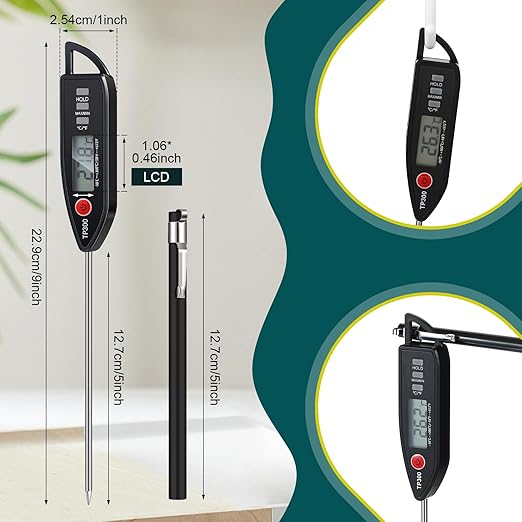 Copkim 12 Set Waterproof Food Thermometer for Water, Liquid, Candle and Cooking Digital Meat Thermometer with Long Probe Instant Read for Kitchen BBQ Grill Candy (Black,White,Red)