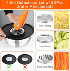 TeamFar Mixing Bowls with Airtight Lids, 5PCS Stainless Steel Metal Salad Bowl with 3 Grater Attachments, for Cooking, Prepping, Serving, Healthy & Easy Clean - 0.7/1/1.5/2.6/4.6QT, Black