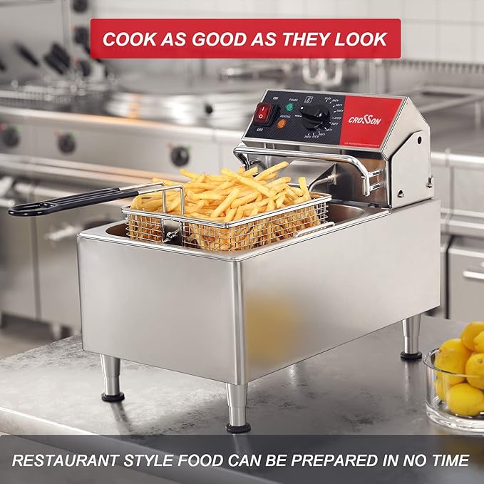 CROSSON ETL Listed 13Lbs Electric Deep Fryer Countertop with Easy-assembling Solid Basket,Removeable Oil Container for Restaurant Home Use-120V,1800W Commercial Deep Fryer