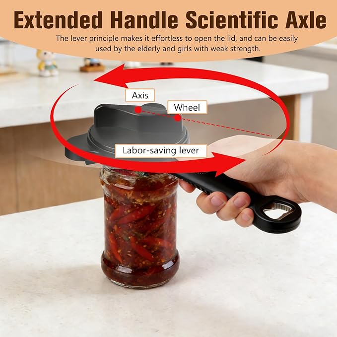 Multi-Functional Retractable Jar & Bottle Opener, Magnetic Stainless Steel Can Opener with Ergonomic Handle, Friendly Kitchen Gadget (black)