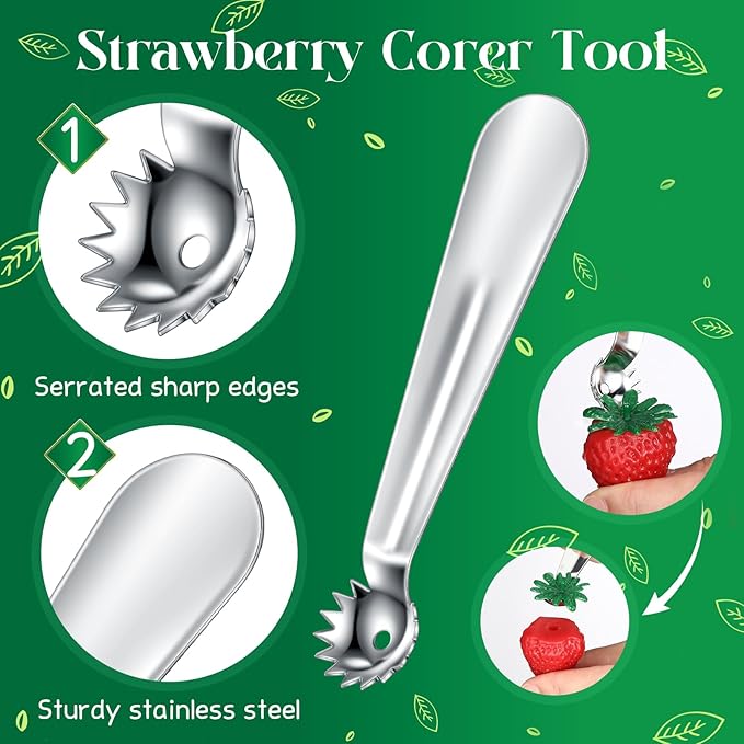 Baderke 2 Pcs Tomato Stem Corer Strawberry Baller Stainless Steel Strawberry Huller Tool Fruit Vegetable Stem Remover