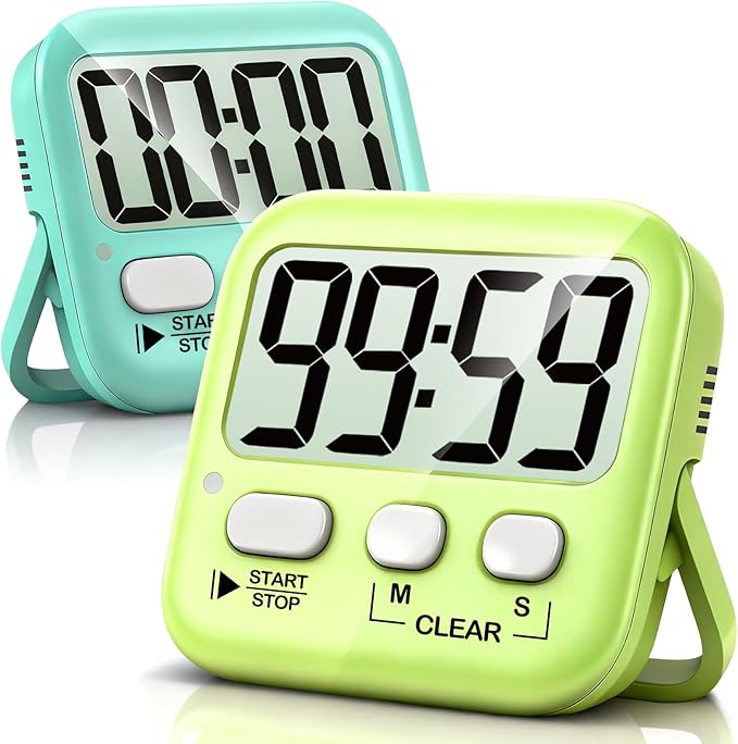 Antonki 2 Pack Digital Timer for Kids, Magnetic Countdown Kitchen Timers for Cooking, Egg, Classroom, Teacher, Exercise, Study, Oven - Battery Included
