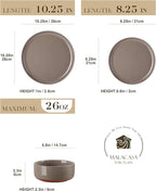 MALACASA Plates and Bowls Sets, 12 Pieces Modern Stoneware Dinnerware Set for 4 Kitchen Dinner Set Ceramic Dishware Dishes Set Microwave and Dishwasher Safe, Brown, Series TARA