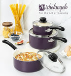 MICHELANGELO Nonstick Sauce Pan with Lid, Ceramic Saucepan Set, Non Toxic Small Saucepans Sets with Stay-Cool Handle, Induction Pots For Cooking, PTFE & PFOA Free - 1Qt & 2Qt & 3Qt, Purple