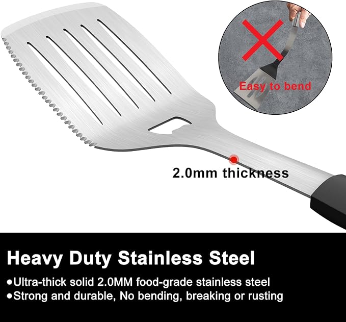 Grill Tools BBQ Accessories Set of 2, 15.8'' Heavy Duty Stainless Steel Grill Utensils with Grill Spatula and Fork, Full Tang Silicone Handle, Outdoor Grilling Tools Barbecue Accessories