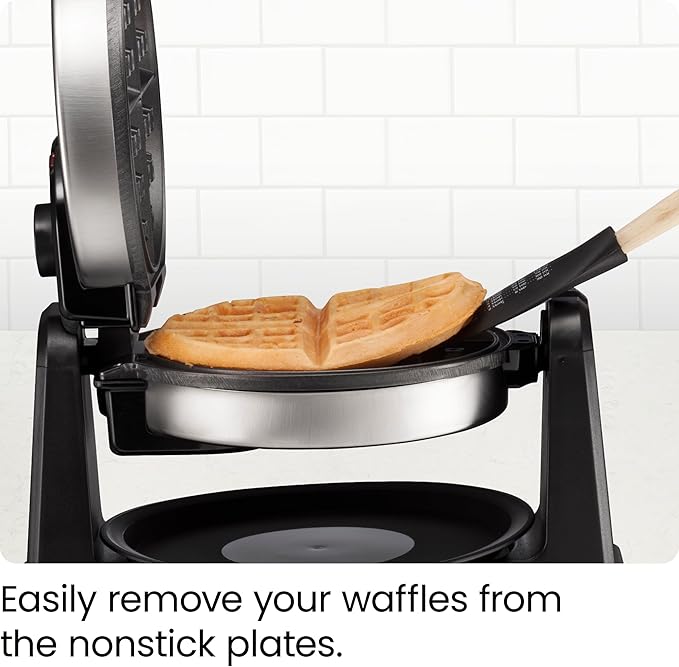 Chefman Rotating Belgian Waffle Maker, 180° Flip Iron w/ Non-Stick Plates, Adjustable Timer, Locking Lid, & Drip Plate, Space Saving Storage, Mess-Free Breakfast, Stainless Steel/Black