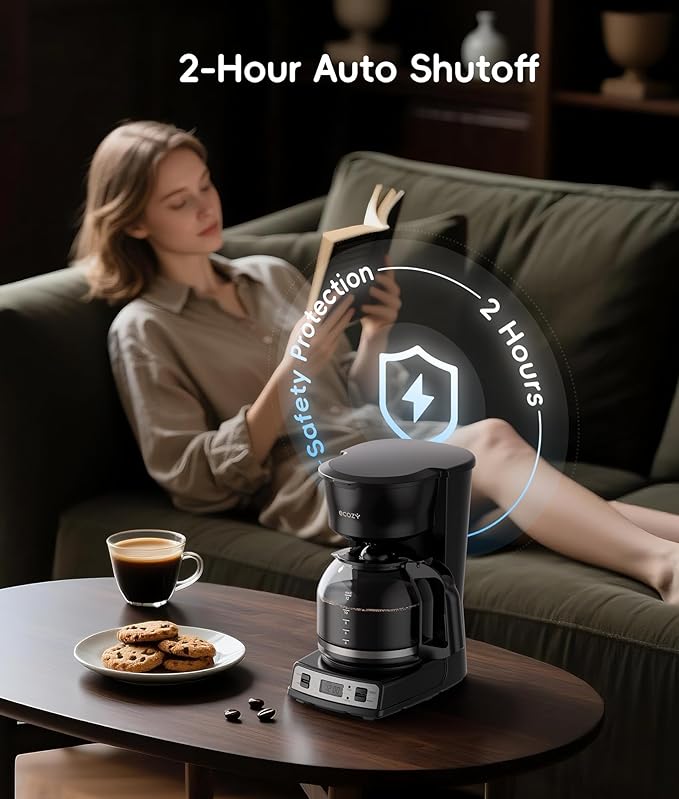 ecozy 12-Cup Drip Coffee Maker with Electric Coffee Grinder Combos, Programmable Coffee Machine with Washable Basket Filter, Auto Shutoff Function, No Drip Pause & Pour, Brezzano DuoSet
