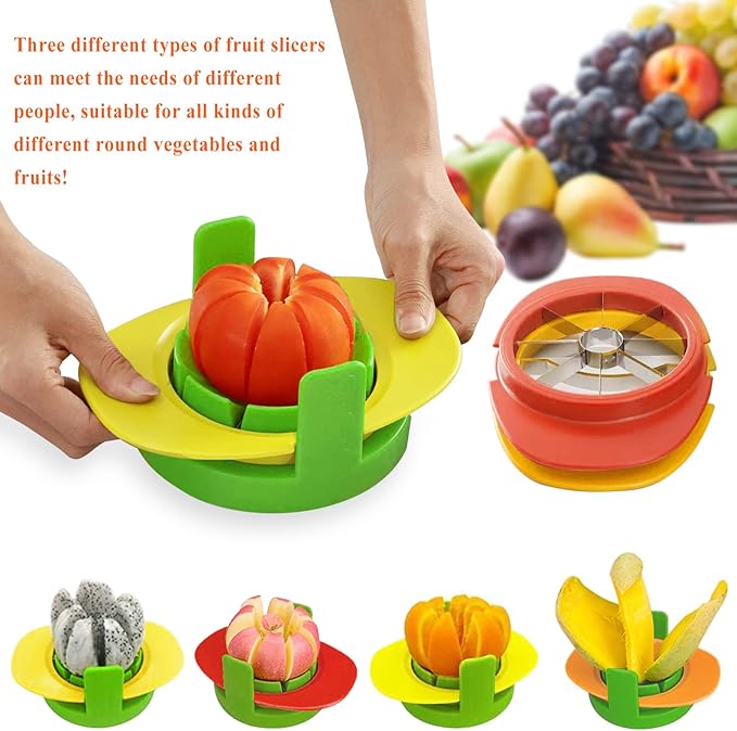 Fruit Cutter Slicer, 4 in 1 Apple Slicer with Vegetable Peeler & Cleaning Brush Mango Cutter Corer Remover Tomato Wedges Stainless Steel Heavy Duty Fruit & Vegetable Cutter Easy Kitchen Tool