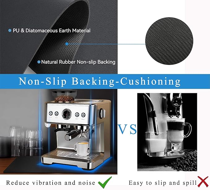 Coffee Mat for Countertops ,Coffee Bar Accessories Fit Under Coffee Maker Espresso Machine, Absorbent Hide Stain Rubber Mat for Countertop ,Dish Drying Mat for Kitchen Counter (Black, 17"x31.5")