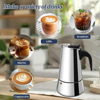 2 Cup Moka Pot Stainless Steel 100ml Italian Espresso Coffee Maker Stovetop CoffeeMakers Mocha Pot Percolator for Induction Stove Classic Cafe Makers Portable for Easy Brewing Tummy