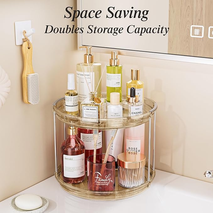 LAMU 2 Pack 2 Tier Lazy Susan Turntable Organizer 10.6'' Rotating Spice Rack Organization for Cabinet, Kitchen, Pantry, Countertop, Bathroom, Vanity, Medicine Cabinet Organizer, Amber