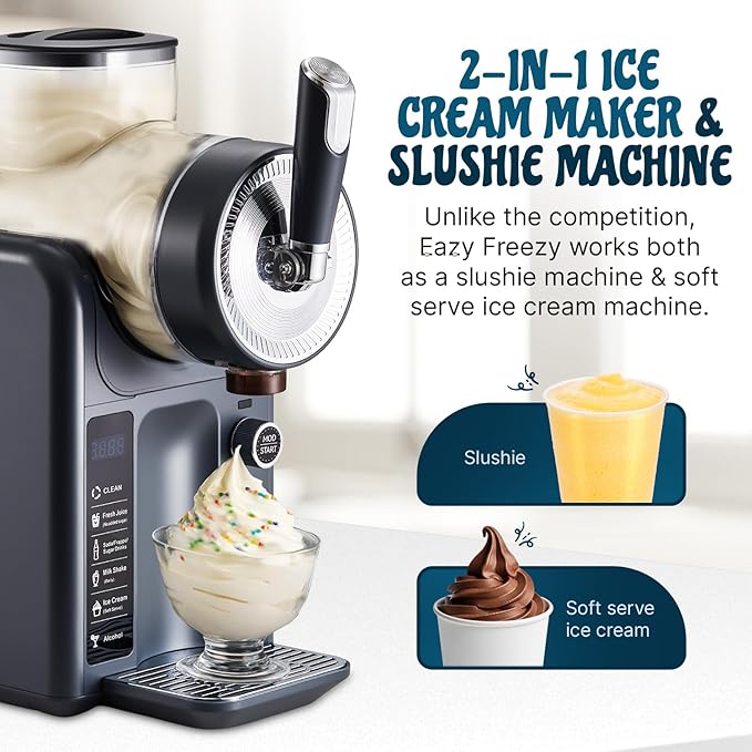 Slushie Machine for Home, No Ice Needed Professional Frozen Drink Maker & Soft-Serve Ice Cream Machine- 1.8 L Capacity Slushy Machine for Margaritas, Daiquiris, Juices, Cocktails, Frappes & More