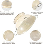 Metal Colander 2 Pack, Strainer Bowel with Handles 2Qt & 6Qt Powder Coated Solid Ring Base Heavey Duty Kitchen Drainer Basket for Pasta Veggies and Fruits,New Home Apartment Essentials (Almond Cream)