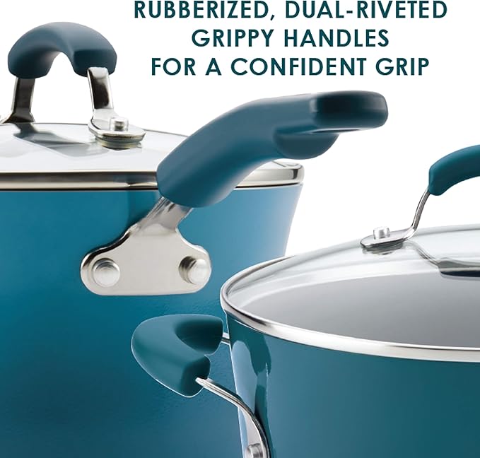 Rachael Ray Brights Nonstick Cookware Pots and Pans Set, 10 Piece, Marine Blue