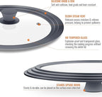 Universal Lids for Pots, Pans and Skillets, 10.5", 11" and 12" Pan Lid, Tempered Glass Pot Lid with Silicone Rim Heat Resistant, Replacement Pan Cover for Frying, Cookware & Bakeware Lids, Grey