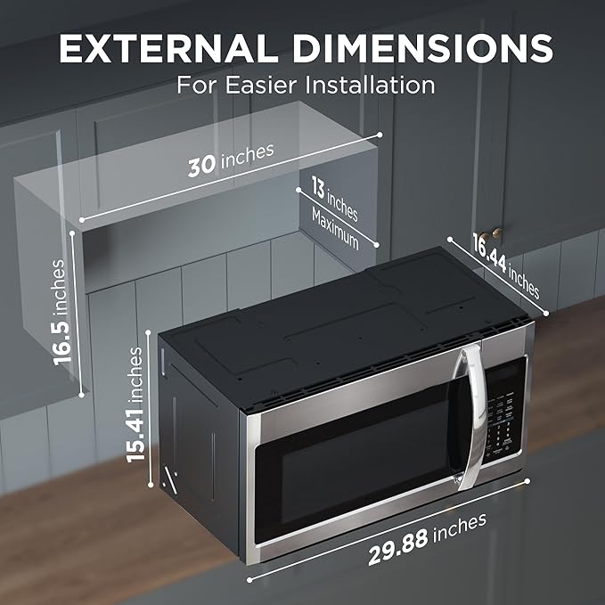 BLACK+DECKER EM044KB19 Over The Range Microwave Oven with One Touch, 1000 Watts, 400 CFM and Auto Cooking, OTR 1.9 Cu.ft