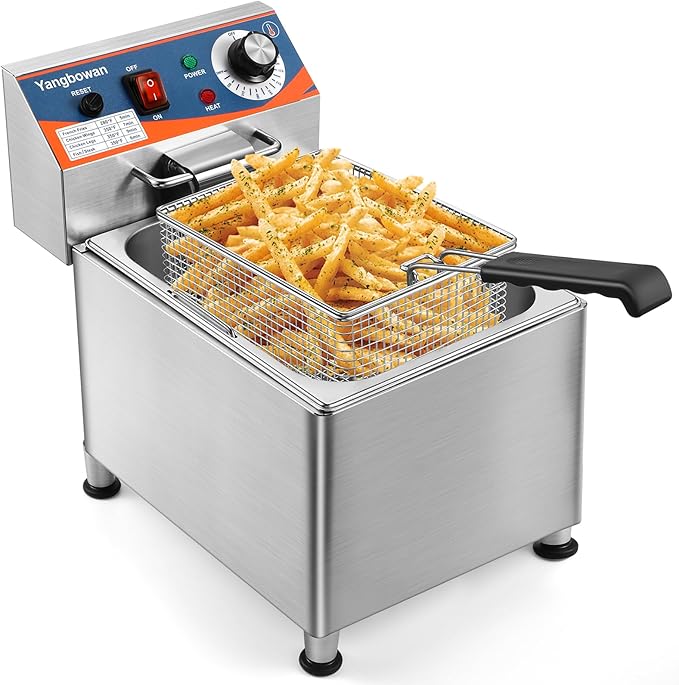 12L Commercial Deep Fryer,1800W Deep Fryer with Basket,Adjustable Temperature,Lid,Stainless Steel Body DeepFryer Pot,Electric Coumtertop Fryer for Commercial Restaurant Home Use
