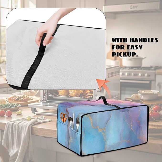 Marble Print Toaster Oven Cover, Heavy Duty Heat-Resistant Air Fryer Cover for Kitchen Counter, Small Appliances Dust Slipcovers, Blue Pink Gold, (Small-14.5*18.46*9 inches)