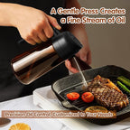 YARRAMATE 2PCS 16oz/470ml Oil Sprayer for Cooking with Stickers, Food-Grade 2 in 1 Olive Oil Dispenser Bottle for Kitchen, Premium Dark AmberGlass Oil Bottle for Air Fryer, BBQ (Black & White)