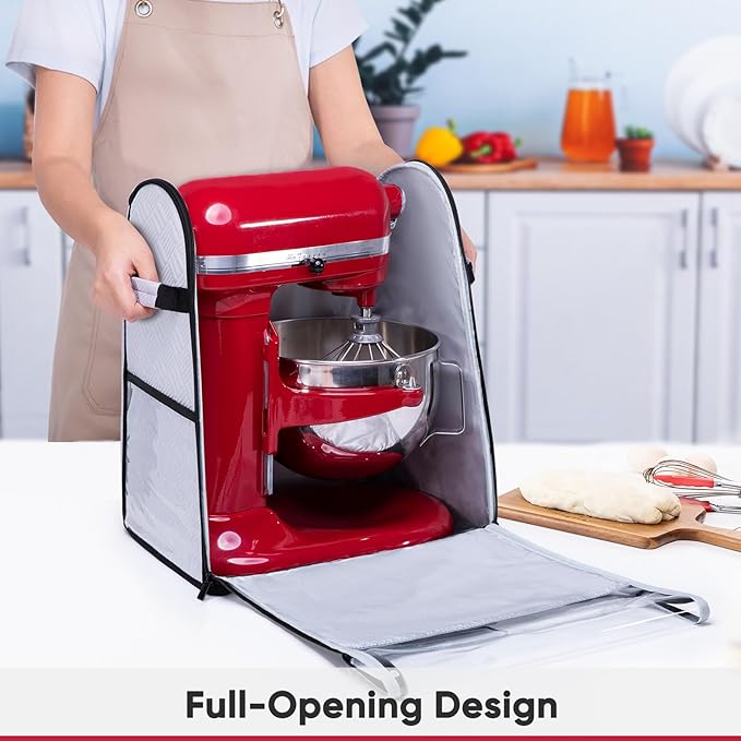BAGSPRITE Full Open Stand Mixer Cover with Slider Base Compatible with KitchenAid 4.5/5 Qt Bowl-Lift Mixers – Dustproof Quilted Kitchen Aid Mixer Cover with Pockets for Accessories & Attachments