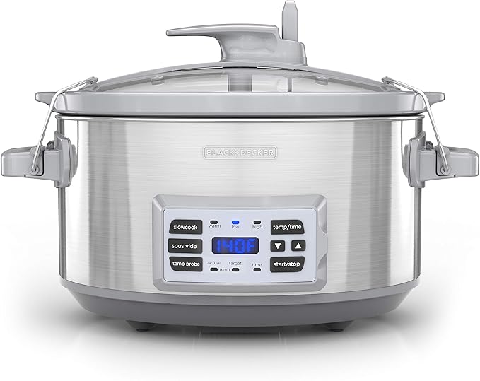 BLACK+DECKER 7-Quart Digital Slow Cooker, SCD7007SSD, Temperature Probe, Sous-Vide, Locking Lid, Removable Stoneware Crock
