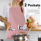NLUS 2 Pack Cooking Aprons for Women with Pockets, Adjustable Kitchen Bib Aprons Chef Aprons for Women Men(Red Pinstripes)