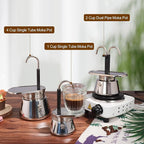 4 Cup Single Tube Moka Pot Stainless Steel Stovetop Espresso Maker Cafeteras Italian Percolator Espress Makers Capable Greca Mocha Coffee Machine for Induction Home 310ml 10.5oz