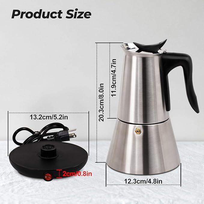 Electric Stainless Steel Moka Pot 6 Cup 300ml Mocha Pot Espresso Maker with Detachable Base Ideal Coffee Maker for Home Italian and Cuban Café Coffee maker Espresso maker Coffee Pot