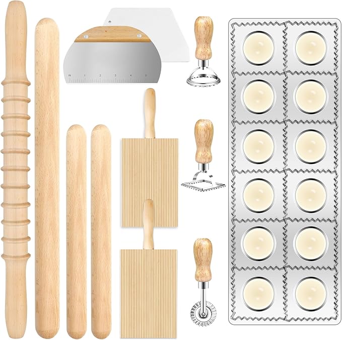 Pasta Making Tools Set, Pasta Making kit Includes 12 Pcs Pasta Making Tools Pasta Making Accessories Wooden Pasta Roller