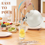 GGC Tea Kettle for Stove Top, 85OZ/2.6QT Whistling Tea Kettles for Boiling Water Milik or Coffee, White Stainless Steel Tea Pots with Wood Pattern Folding Handle, Thumb Design Control Kettle Outlet
