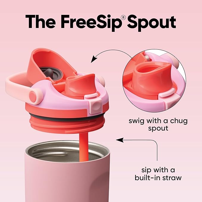 Owala FreeSip Sway Insulated Stainless Steel Water Bottle with Two-Way Spout, Built-In Straw and Bucket Handle, Made for Travel, School, and Sports, 30oz, BPA Free, Leak Proof, Pink Angel Food Cake