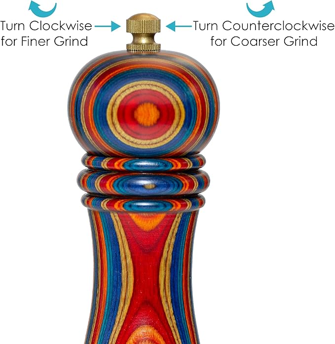 Baltique Montego Bay Pepper Grinder – 8 Inch Colorful Wooden Pepper Mill with Adjustable Stainless Steel Grinding Mechanism – Manual Wood Pepper Grinder for Kitchen or Table Use