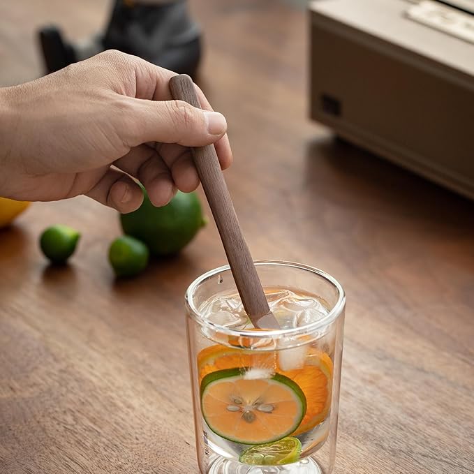 4Pcs Black Walnut Wood Coffee Stirrers 6″ Reusable Wooden Drink Stir Sticks for Coffee, Tea, Milk, Chocolate & Jam Spreader
