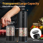 1Pc Electric Salt and Pepper Grinder USB Rechargeable with Warm LED Light, Adjustable Coarseness Lidaop Large Capacity Automatic Salt Pepper Mill Shakers for Kitchen, Restaurant, Outdoor, Black