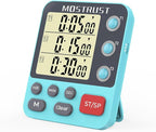 Digital Dual Kitchen Timer, 3 Channels Countdown Triple Timer for Cooking, Magnetic Memory-Preset Large-Display Adjustable Alarm Volume, Multi Times Management, 3A Battery Included, Blue