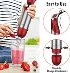 KOIOS 5-in-1 Hand Immersion Blender, 1000W 12 Speed Handheld Blender Stick with Copper Motor Stainless Steel Blade, 600ml Mixing Beaker,500ml Food Processor, Whisk, Milk Frother, Non-BPA, Red