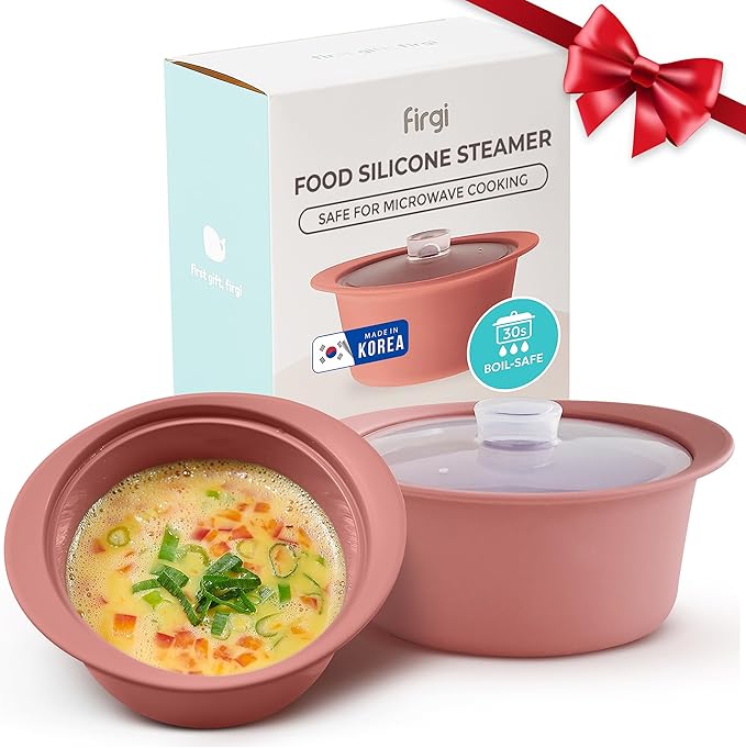 20oz Platinum Silicone Microwave Steamer Pot with Handle & Lid - Korean 100% Food-Grade Steamer Bowl, Heat-Resistant Cooker with Steam Holes, Easy Clean, Dishwasher Safe, Dry Rose