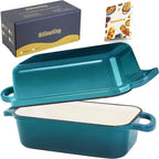 Cast Iron Loaf Pan With Lid, Enameled Bread Loaf Pan For Homemade Bread Sourdough, 2 In 1 Loaf Pans For Baking Bread 9x5, Even Heating Bread Dutch Oven, Teal